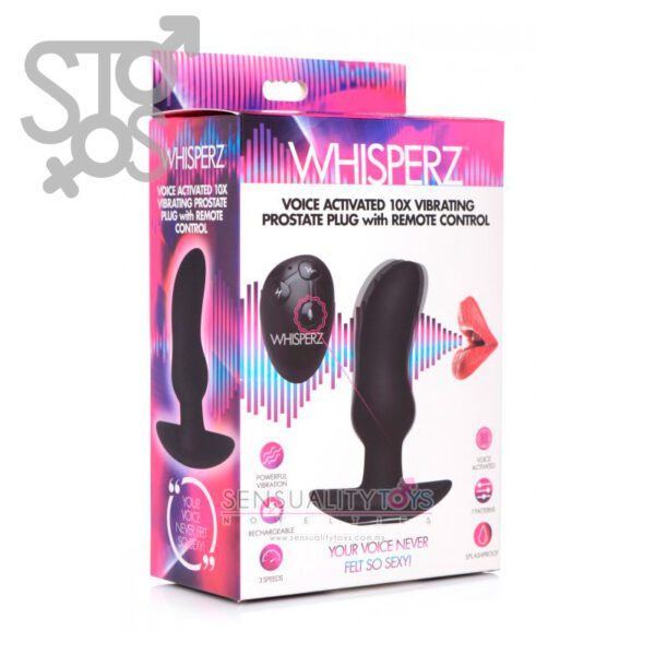 AG393 WHISPERZ - VOICE ACTIVATED 10X VIBRATING PROSTATE PLUG WITH REMOTE CONTROL