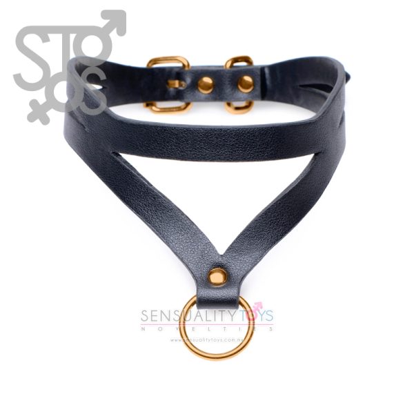 AG724 MASTER SERIES - BONDAGE BADDIE BLACK & GOLD COLLAR WITH O-RING - Imagen 2