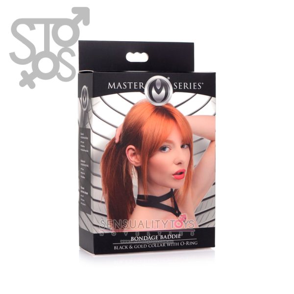 AG724 MASTER SERIES - BONDAGE BADDIE BLACK & GOLD COLLAR WITH O-RING