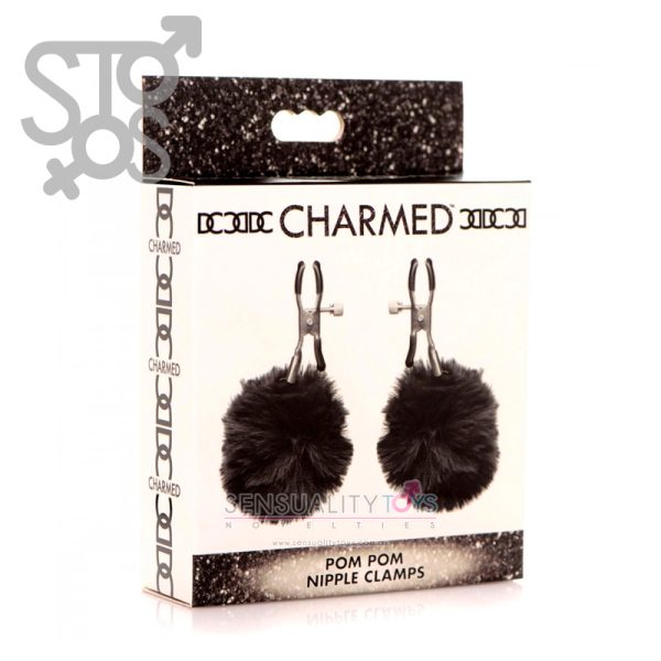 AG866-BLACK CHARMED - POM POM NIPPLE CLAMPS - BLACK