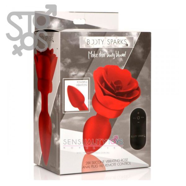 AG988-Med BOOTY SPARKS - 28X SILICONE VIBRATING ROSE ANAL PLUG W/ REMOTE - MEDIUM