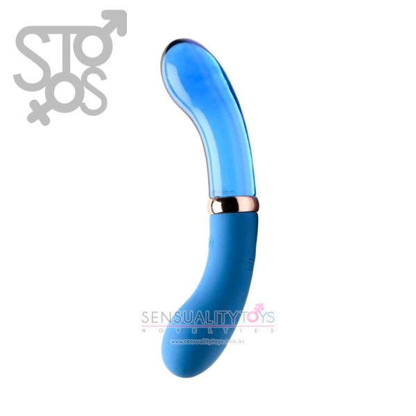 AH029 PRISMS - VIBRA-GLASS 10X BLEU DUAL ENDED G-SPOT SILICONE/GLASS VIBRATOR - Imagen 2