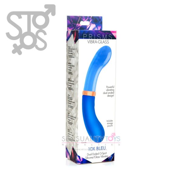 AH029 PRISMS - VIBRA-GLASS 10X BLEU DUAL ENDED G-SPOT SILICONE/GLASS VIBRATOR