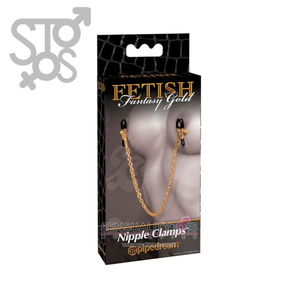 PD3977-27 FETISH FANTASY GOLD CHAIN NIPPLE CLAMPS - GOLD/BLACK