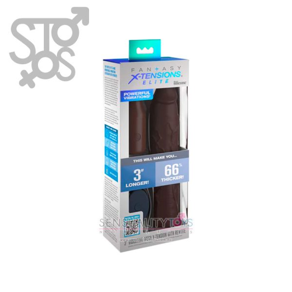 PD4155-29 FANTASY X-TENSIONS ELITE 9" SLEEVE VIBRATING 3" PLUG W/REMOTE - BROWN