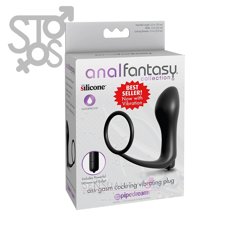 PD4684-23 ANAL FANTASY COLLECTION ASS-GASM COCKRING VIBRATING PLUG - BLACK
