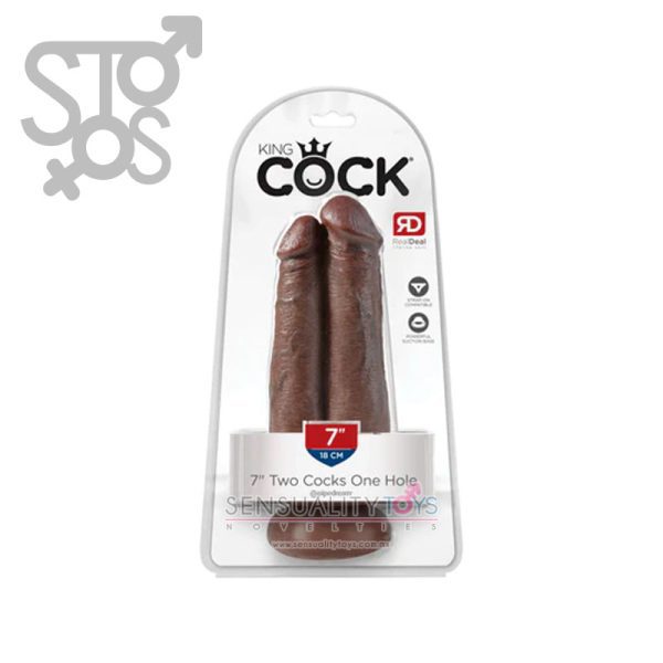 PD5550-29 KING COCK 7" TWO COCKS ONE HOLE - BROWN
