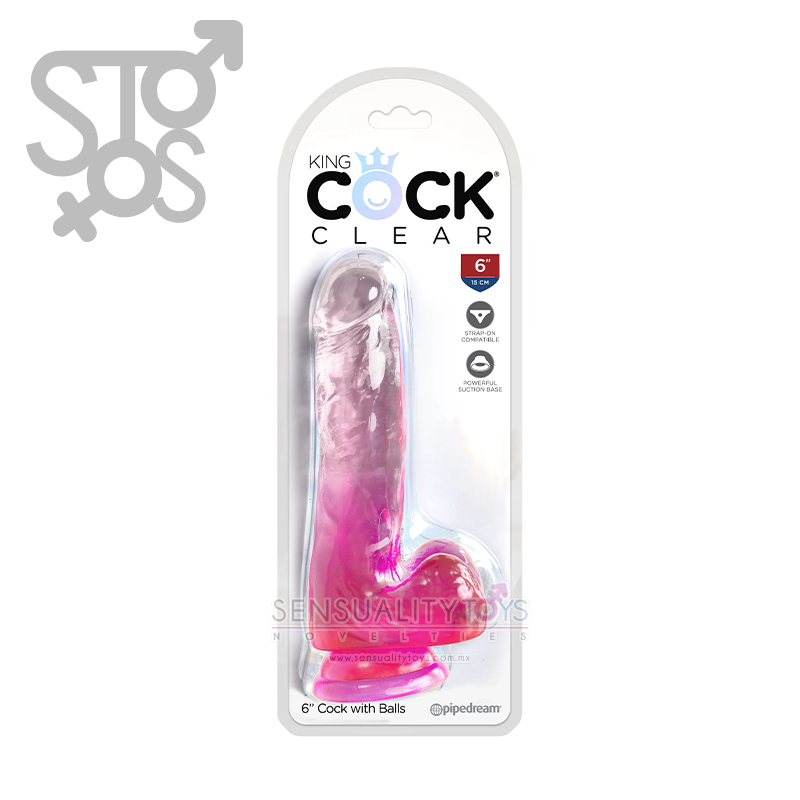 PD5752-11 King Cock Clear 6" with balls - Pink