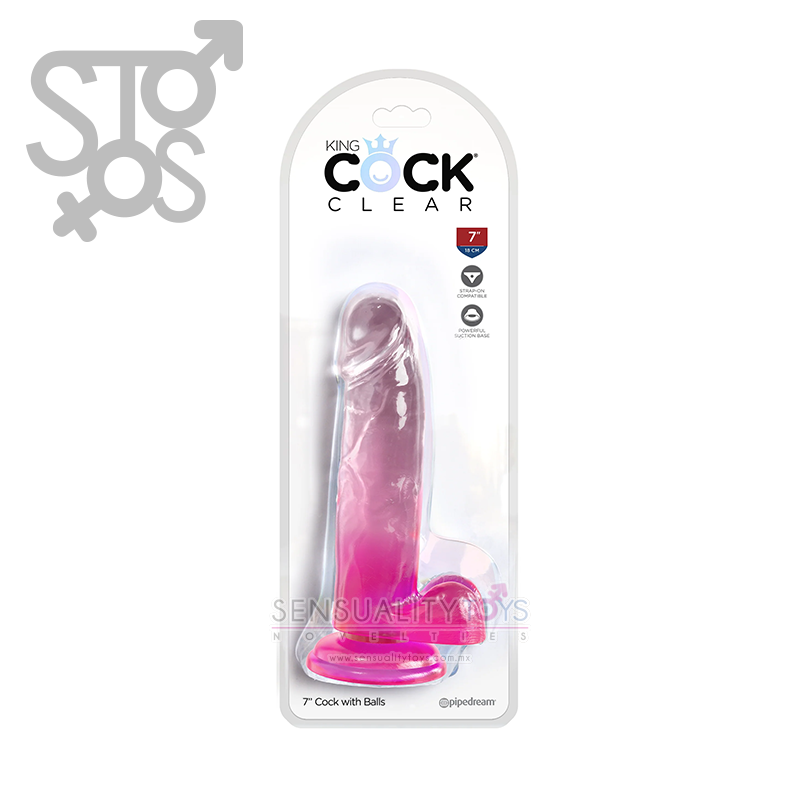 PD5754-11 King Cock Clear 7" with balls - Pink
