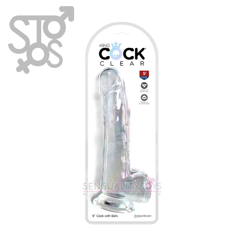 PD5758-20 King Cock Clear 9" with balls - Clear