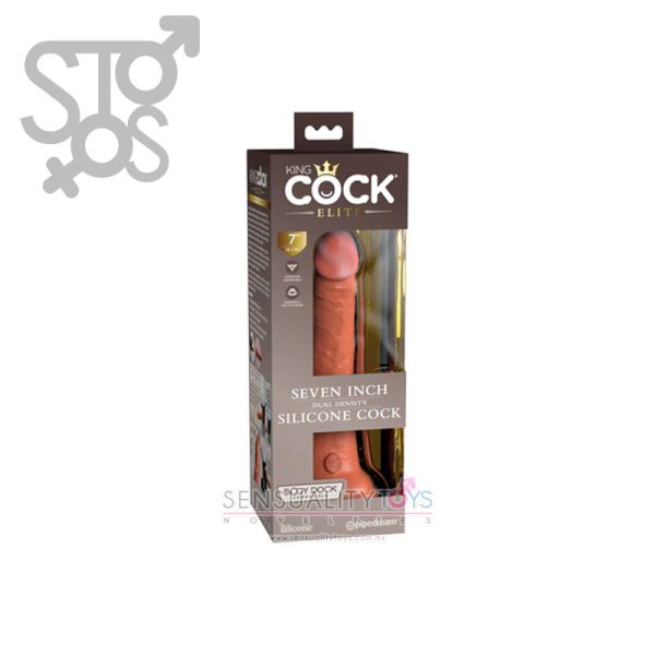 PD5771-22 KING COCK ELITE 7" DUAL DENSITY SILICONE COCK - TAN