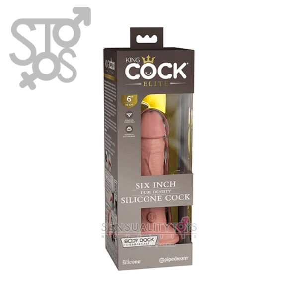 PD5776-21 KING COCK ELITE 6" VIBRATING SILICONE DUAL DENSITY COCK - LIGHT