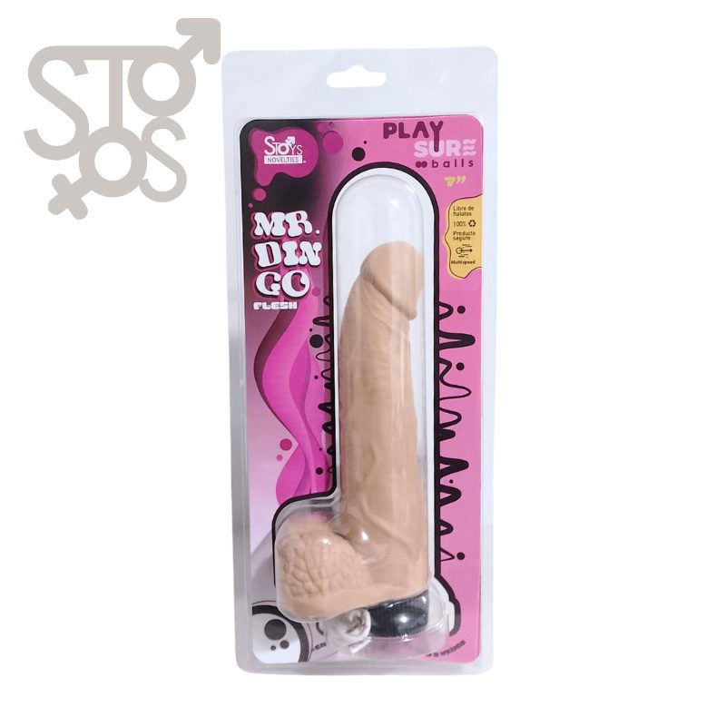 ST-085 VIBRADOR RECARGABLE CON TESTÍCULOS MR DINGO FLESH 7" - PLAYSURE