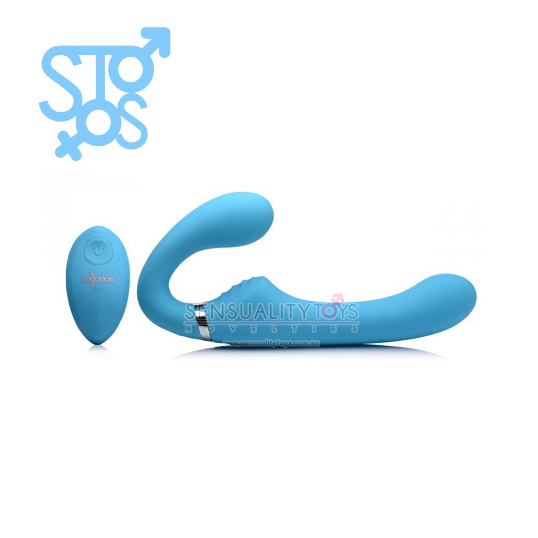 AG557-Blue 10X Mighty Rider Vibrating Silicone Strapless Strap-on - Imagen 2
