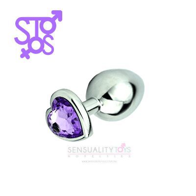 RY-015 PLUG ANAL PLATA - MEDIANO - GEMA CORAZÓN - LILA
