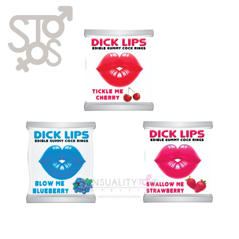 3589-D DICKLIPS GUMMY COCK RINGS (SINGLES) 3 ASSORTED FLAVORS C/U