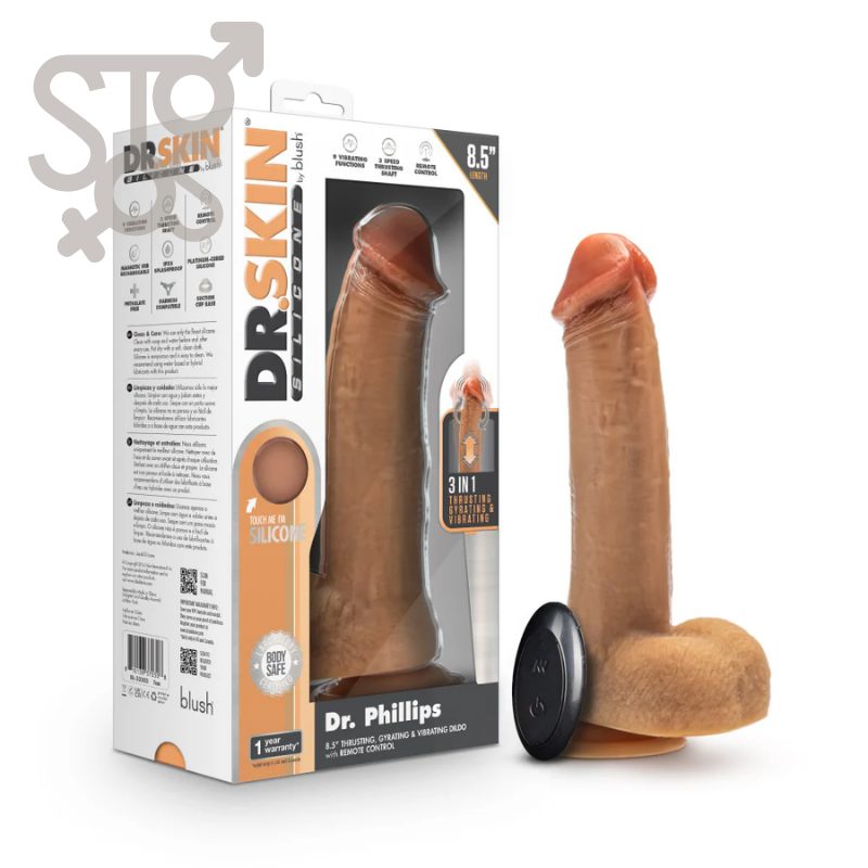 BL-33503 DR. SKIN SILICONE - DR. PHILLIPS - 9 INCH THRUSTING DILDO - TAN