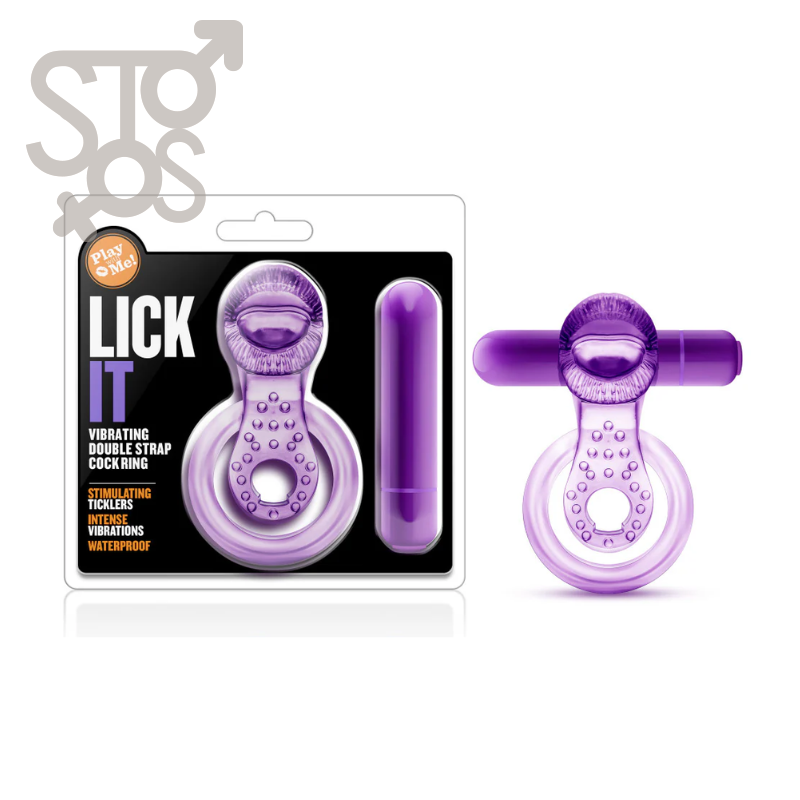 BL-61911 PLAY WITH ME - LICK IT - VIBRATING DOUBLE STRAP CCOCK RING - PURPLE