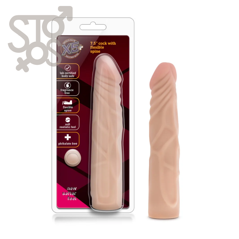 BL-26753 X5 PLUS - 7.5'' COCK WITH FLEXIBLE SPINE - BEIGE